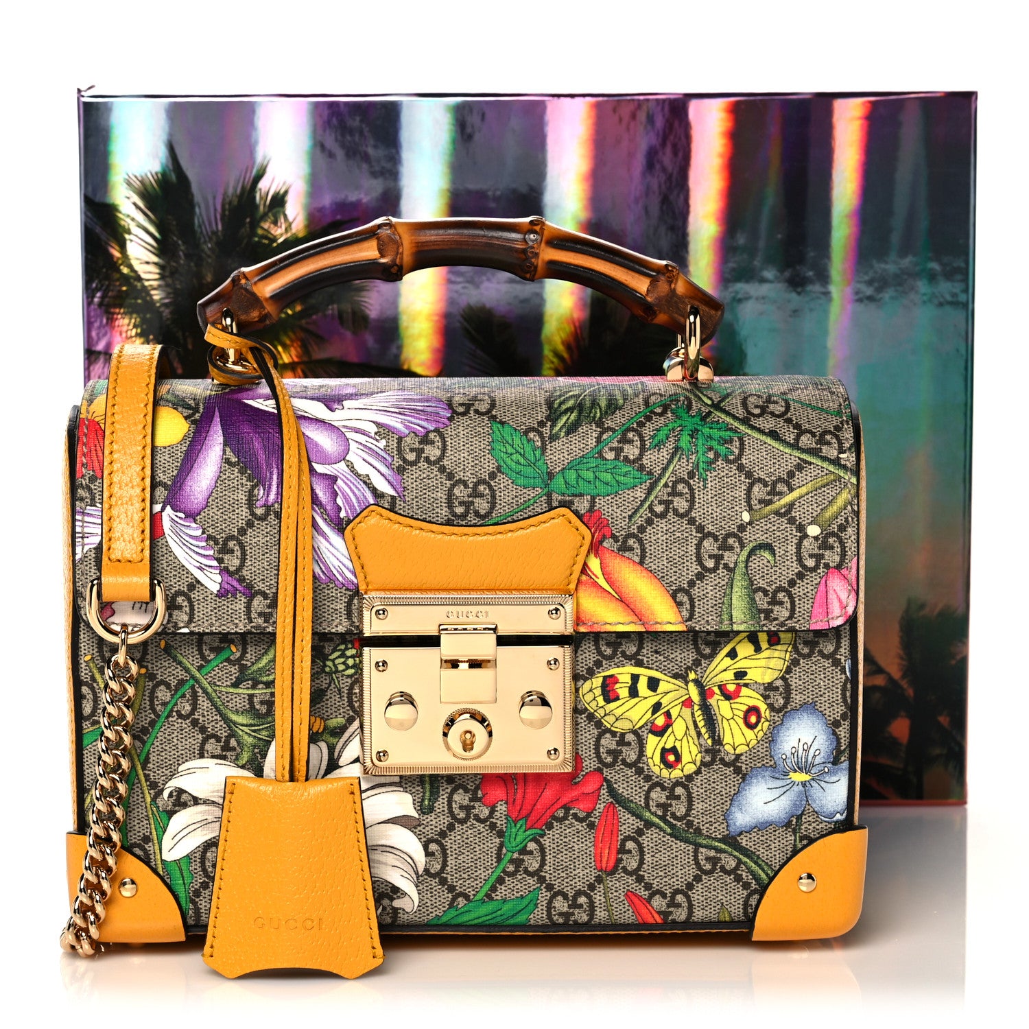Gucci GG Supreme Monogram Flora Small Padlock Bamboo Shoulder Bag Beige Multicolor Crop 10 of 10