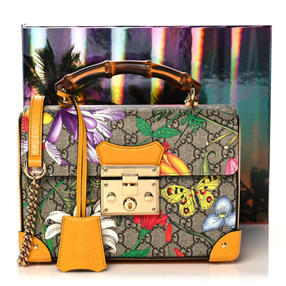 Gucci GG Supreme Monogram Flora Small Padlock Bamboo Shoulder Bag Beige Multicolor Crop 10 of 10