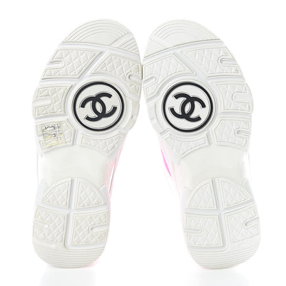 Chanel Suede Calfskin Lambskin Neoprene High Top CC Sneakers 37 White Fluo Pink 8 of 9