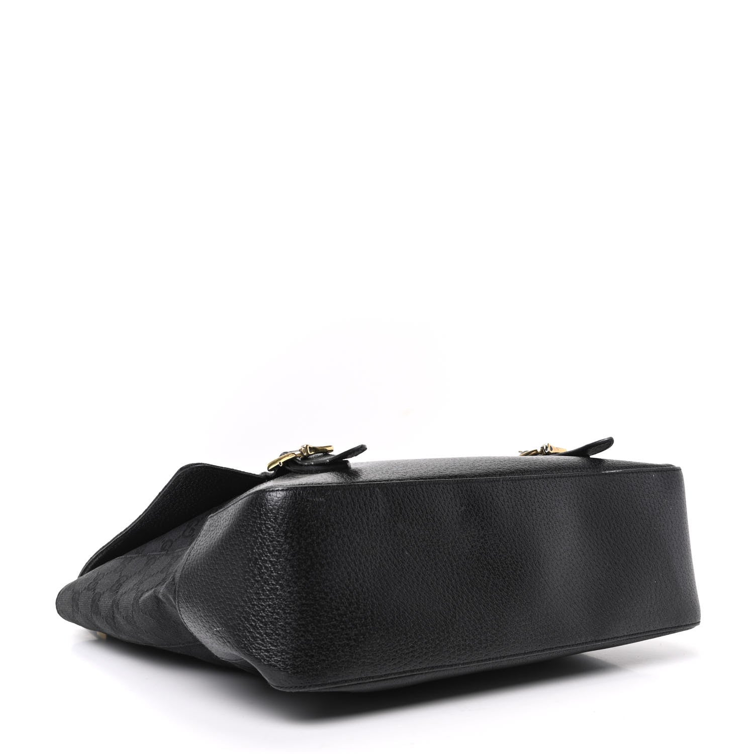 Gucci Monogram Calfskin Double Buckle Flap Messenger Bag Black 4 of 11