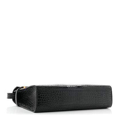 Saint Laurent Shiny Calfskin Crocodile Embossed Manhattan Baguette Black 4 of 10