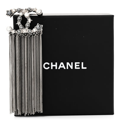 Chanel Metal Pearl Chain Fringe CC Brooch Silver 4 of 4