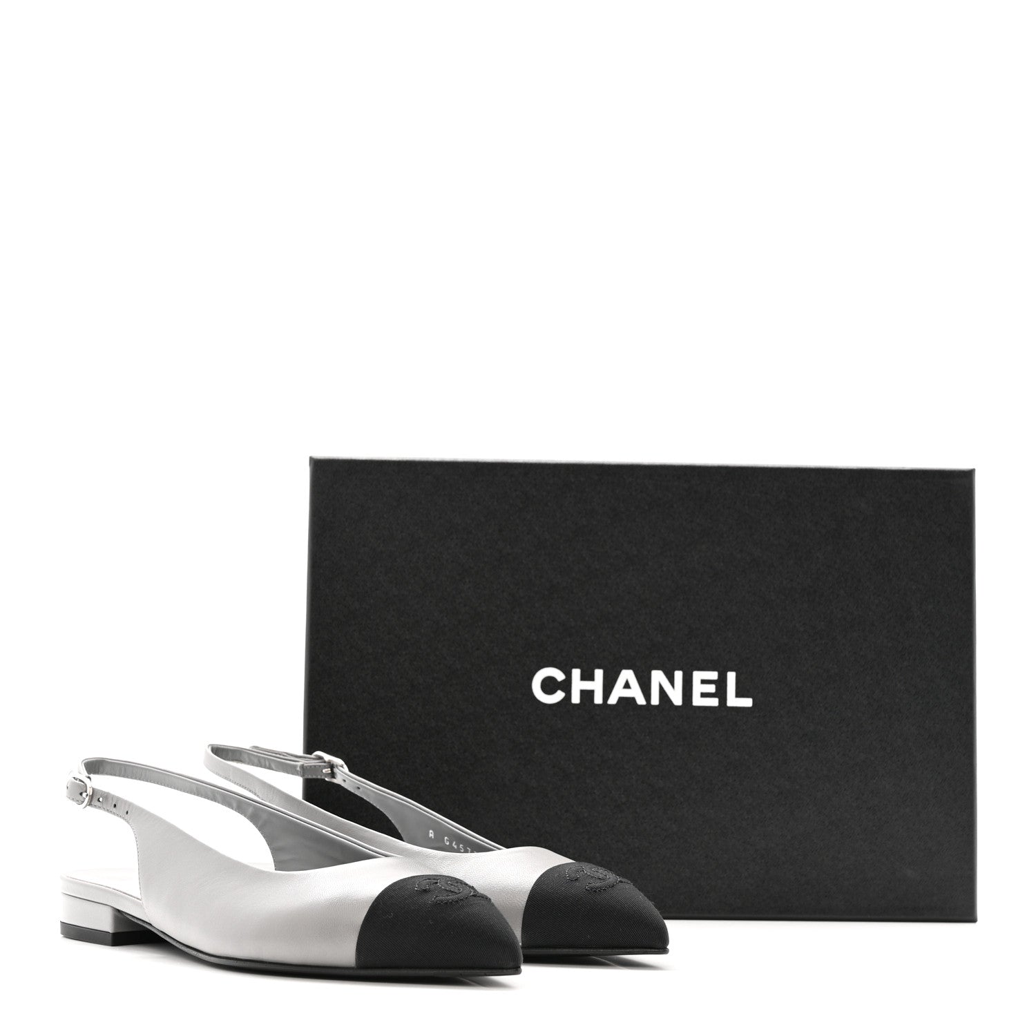Chanel Goatskin Grosgrain Pointed Toe CC Slingback Flats 36.5 Gray Black 12 of 12