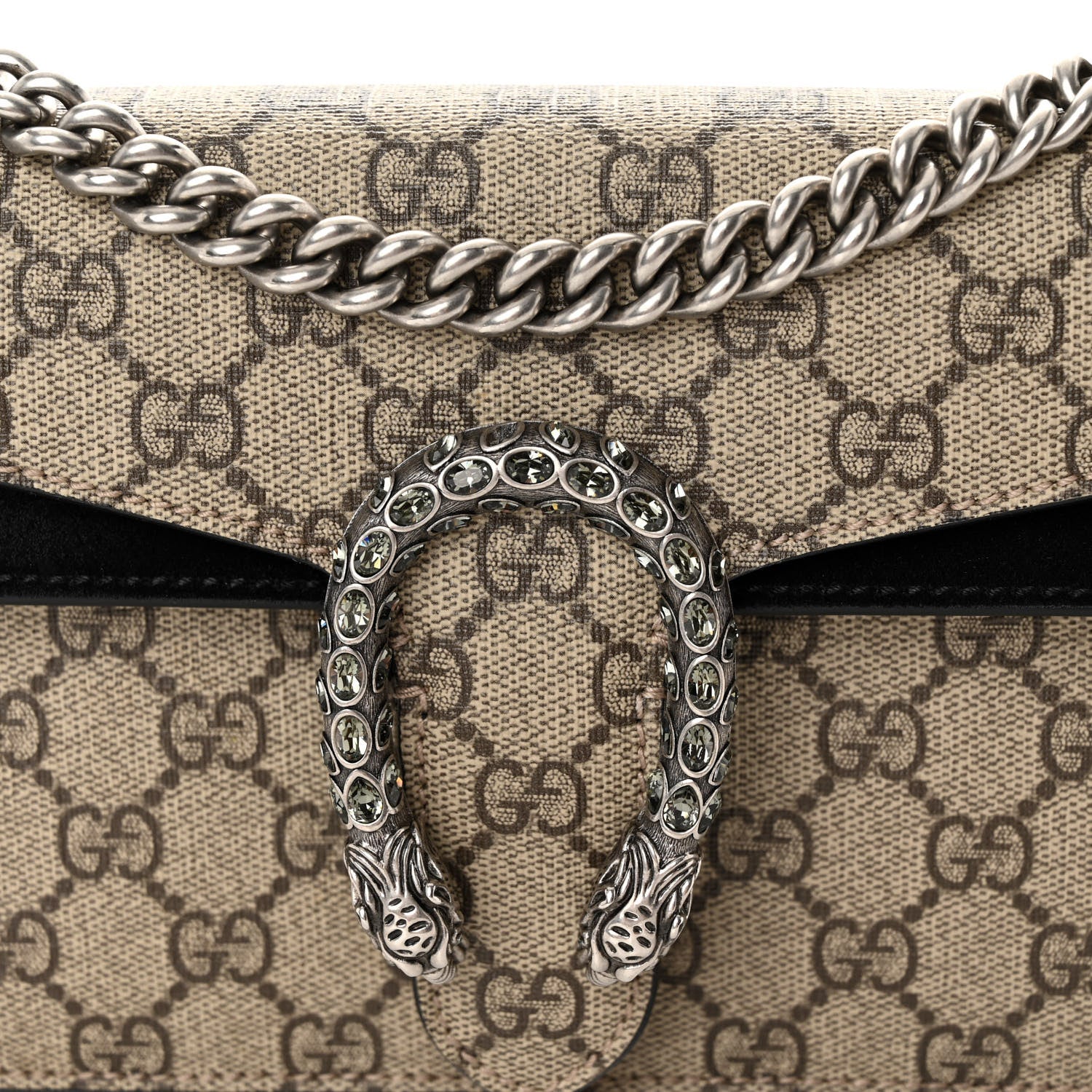 Gucci GG Supreme Monogram Suede Crystal Small Dionysus Shoulder Bag Beige Ebony Black 7 of 11