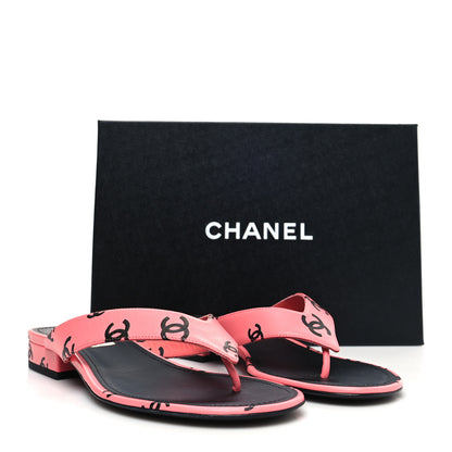 Chanel Lambskin Printed CC Thong Sandals 39 Pink Black 8 of 8