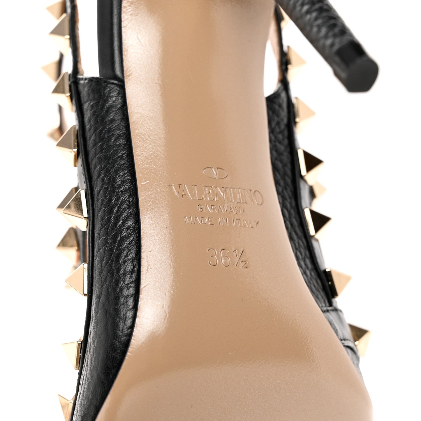 Pebbled Calfskin Rockstud Ankle Strap 100mm Pumps 36.5 Black
