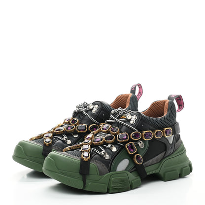 Gucci X SEGA Mesh Suede Calfskin Removable Crystals Flashtrek Sneakers 41 Loess Black Olive Green 3 of 7