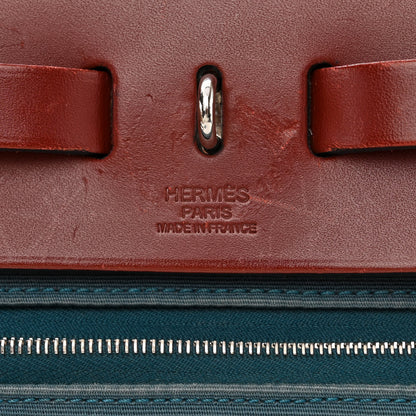 Hermes Vache Hunter Toile Militaire Herbag Zip 31 PM Bleu Agate Rouge H 8 of 15