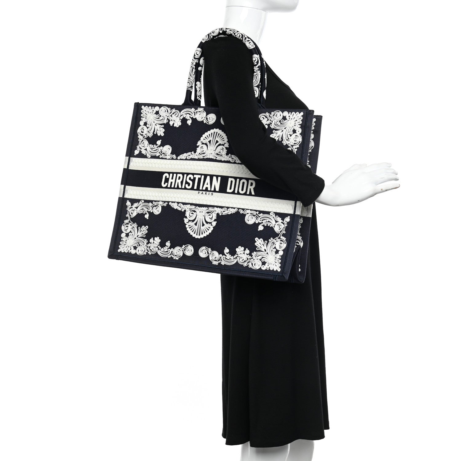 Christian Dior Canvas Embroidered Cornely Book Tote Blue White 2 of 11