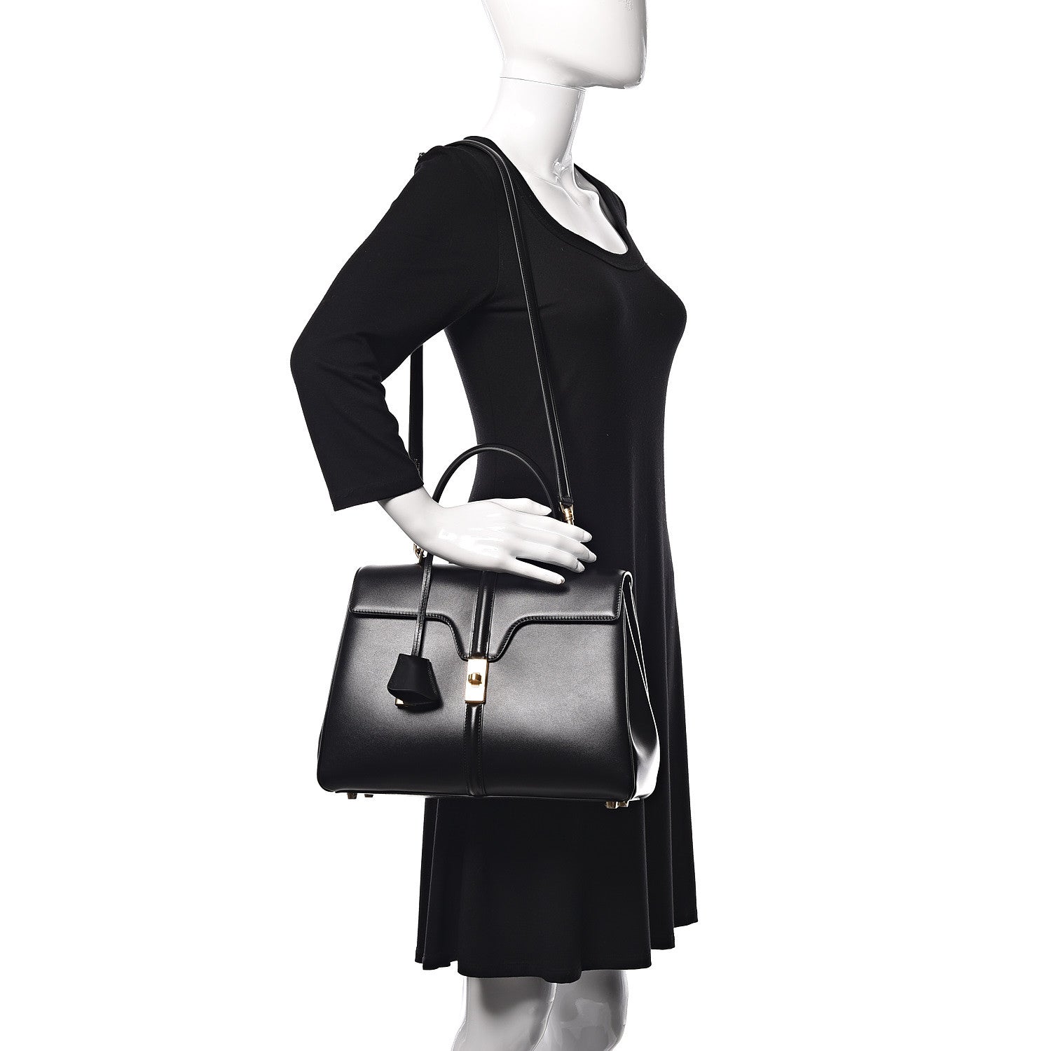 Celine Satinated Calfskin Medium 16 Top Handle Bag Black 2 of 12