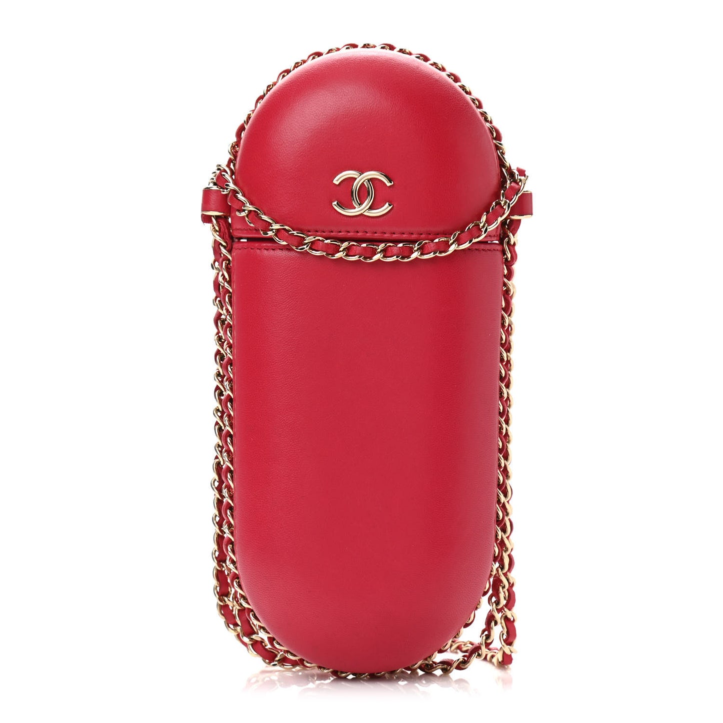 Lambskin Chain Around Phone Holder Red