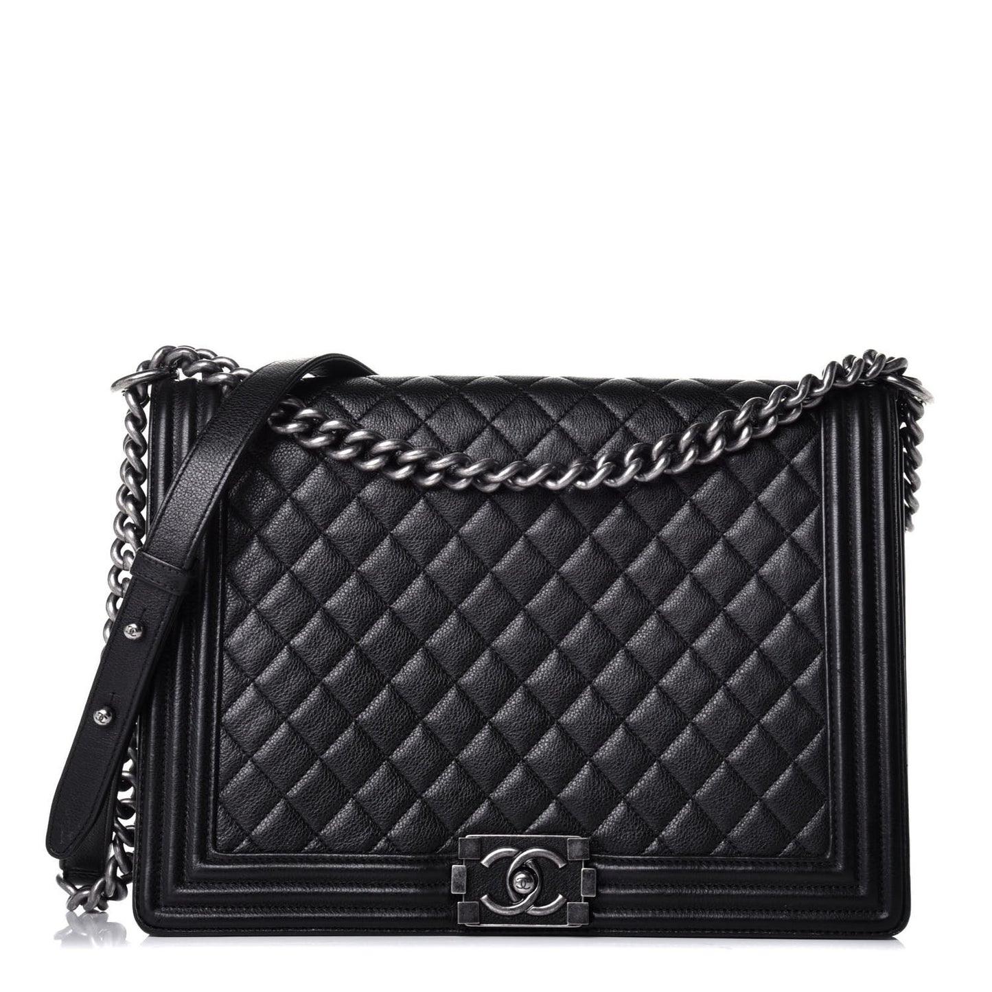 Calfskin Quilted Large Boy Flap Black