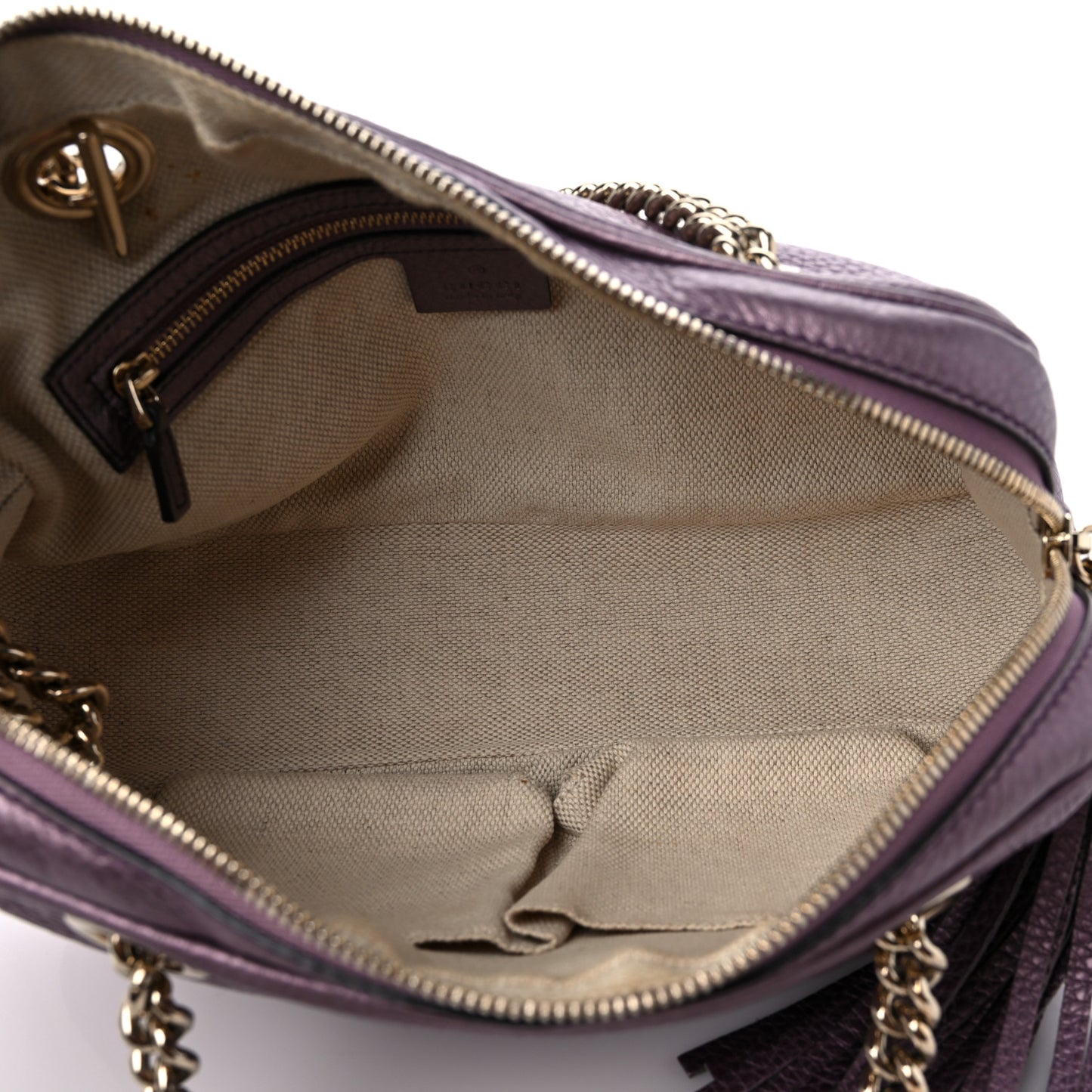Metallic Pebbled Calfskin Small Soho Bowler Purple
