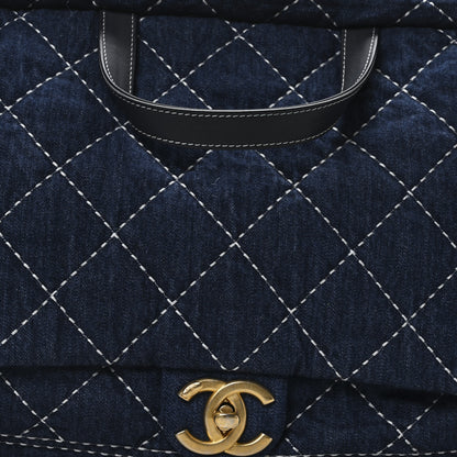 Chanel Denim Quilted Large Express Bowling Bag Blue 8 of 10