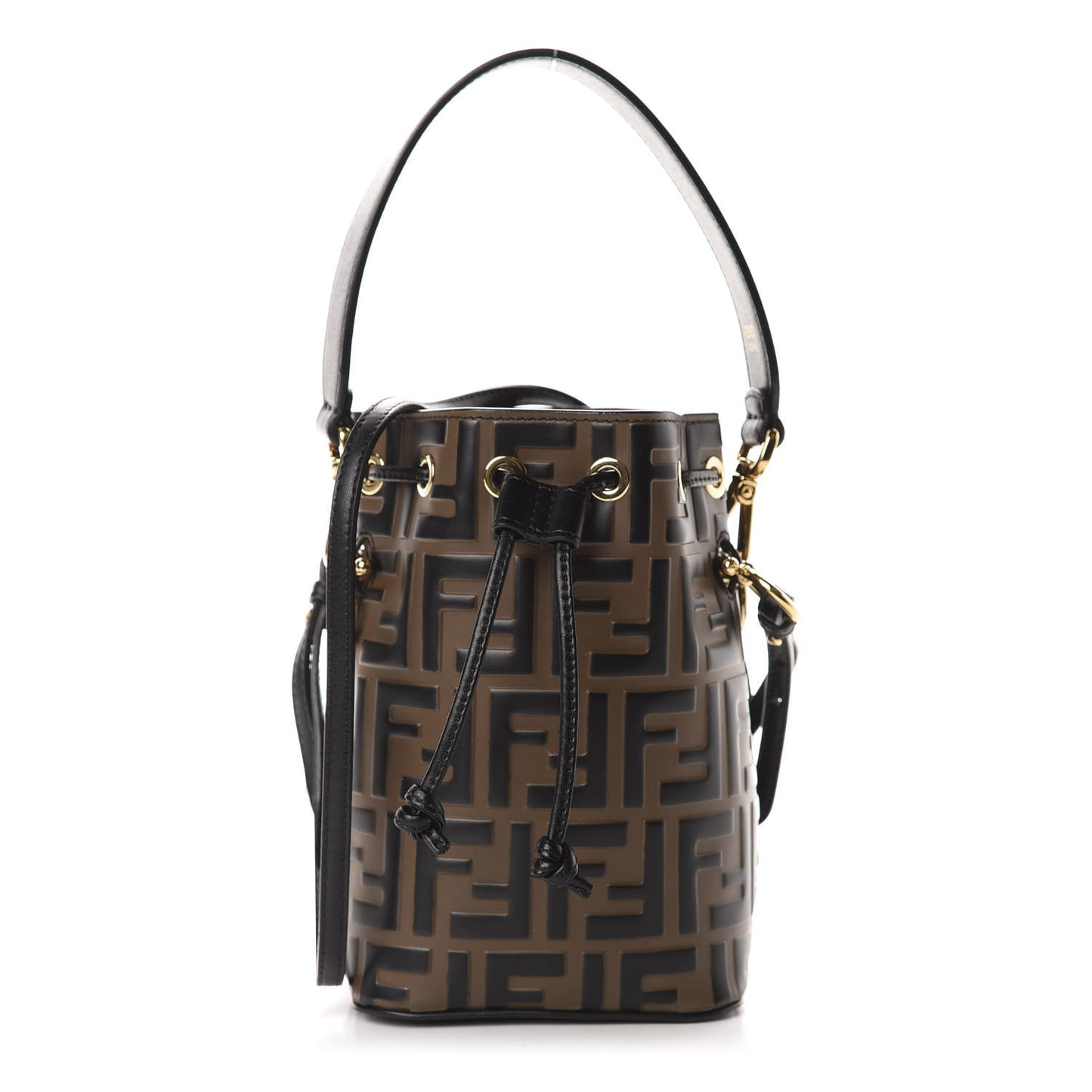 Vitello Liberty F is Fendi Bi-Color FF 1974 Embossed Mini Mon Tresor Bucket Bag Maya Black