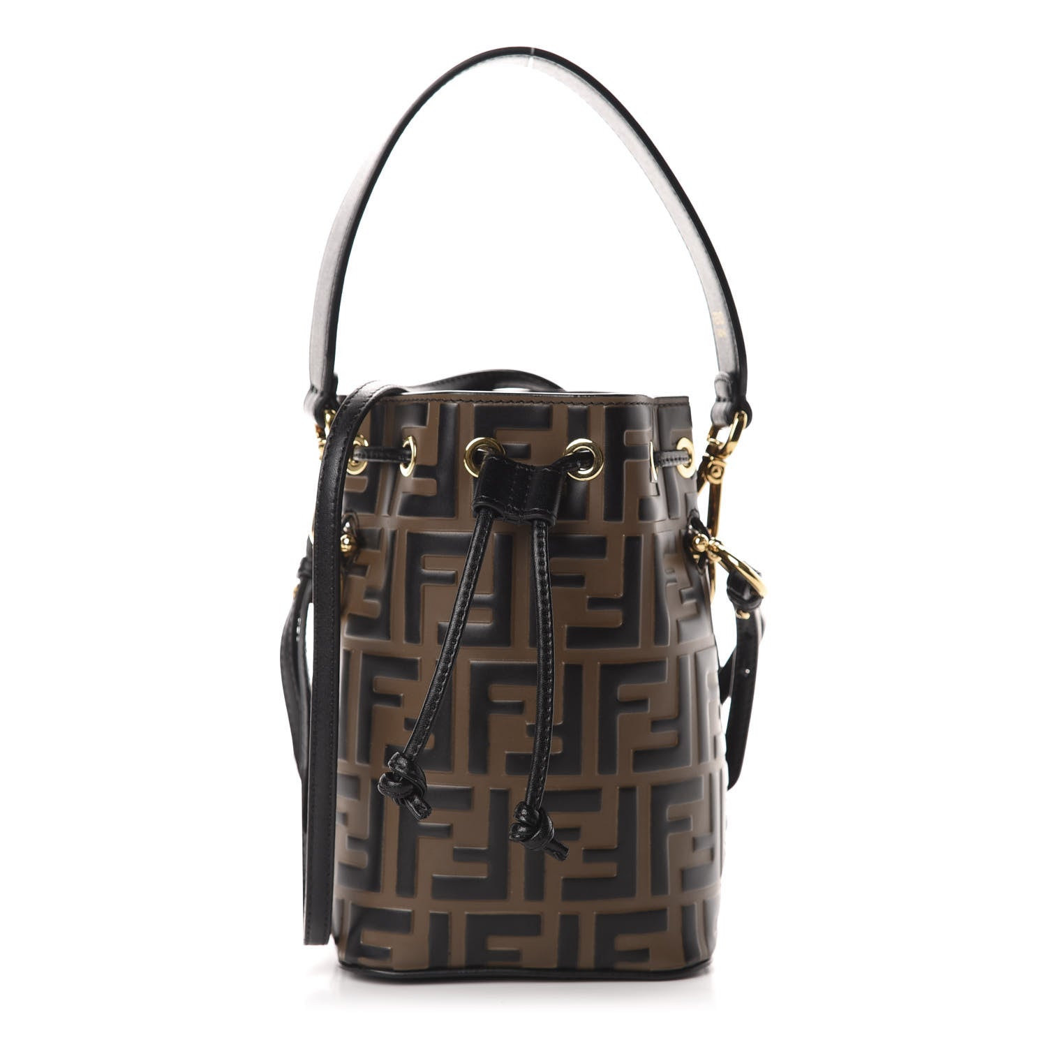 Fendi Vitello Liberty F is Fendi Bi-Color FF 1974 Embossed Mini Mon Tresor Bucket Bag Maya Black 1 of 16