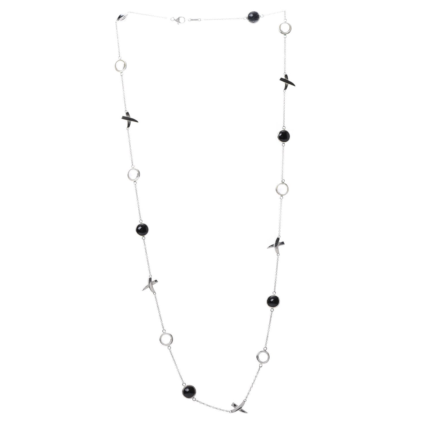 Sterling Silver Rock Crystal Black Onyx Paloma Picasso X Necklace