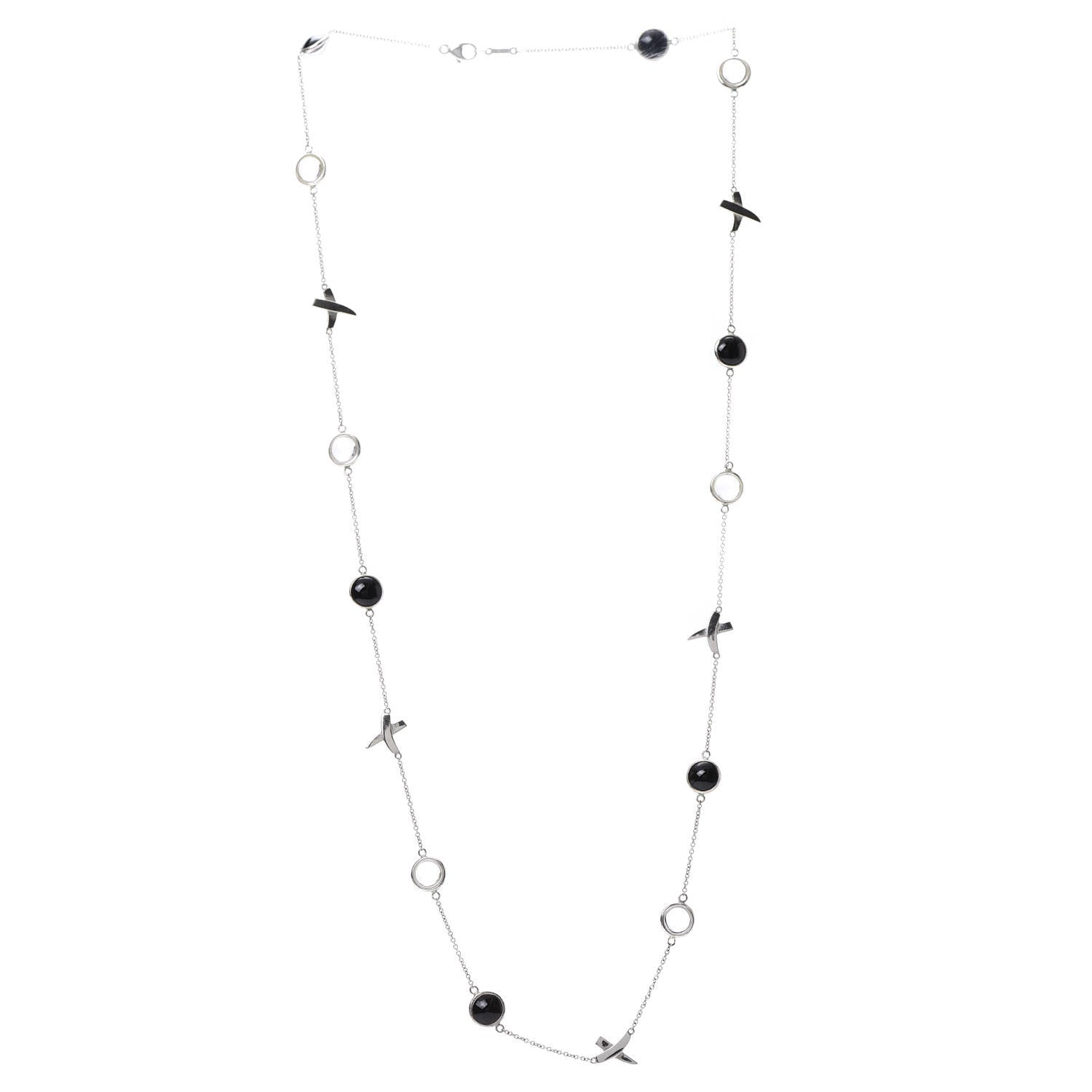 Tiffany Sterling Silver Rock Crystal Black Onyx Paloma Picasso X Necklace 3 of 5