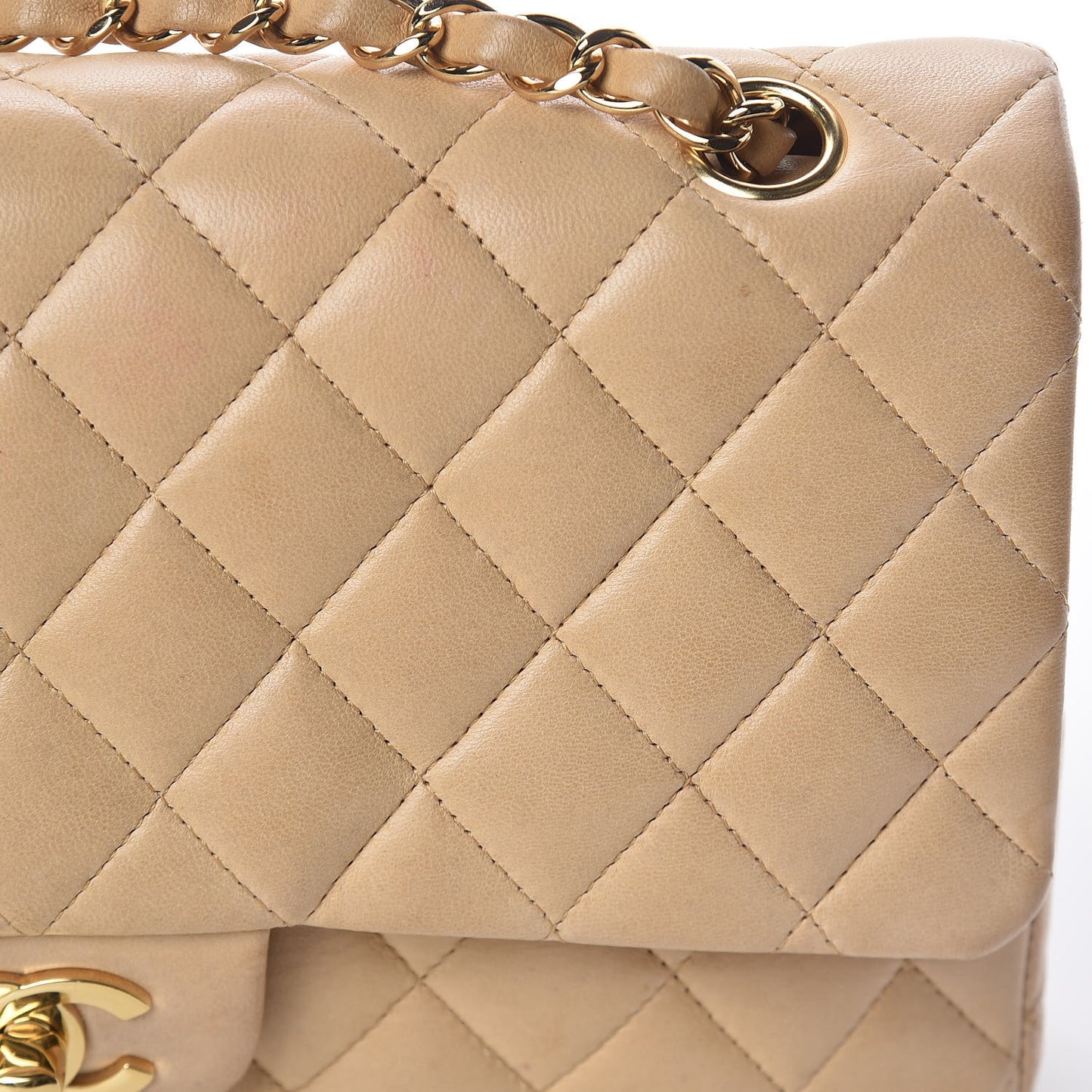 Lambskin Quilted Medium Double Flap Beige