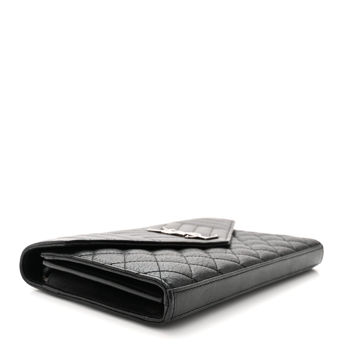 Sheepskin Tri-Quilt Monogram Envelope Chain Wallet Black
