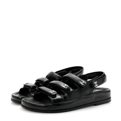 Chanel Lambskin Crystal CC Velcro Dad Sandals 37 Black 4 of 10