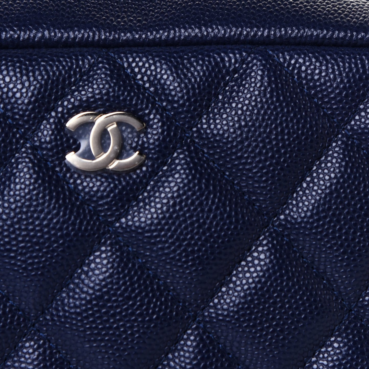 Caviar Quilted Curvy Pouch Cosmetic Case Navy