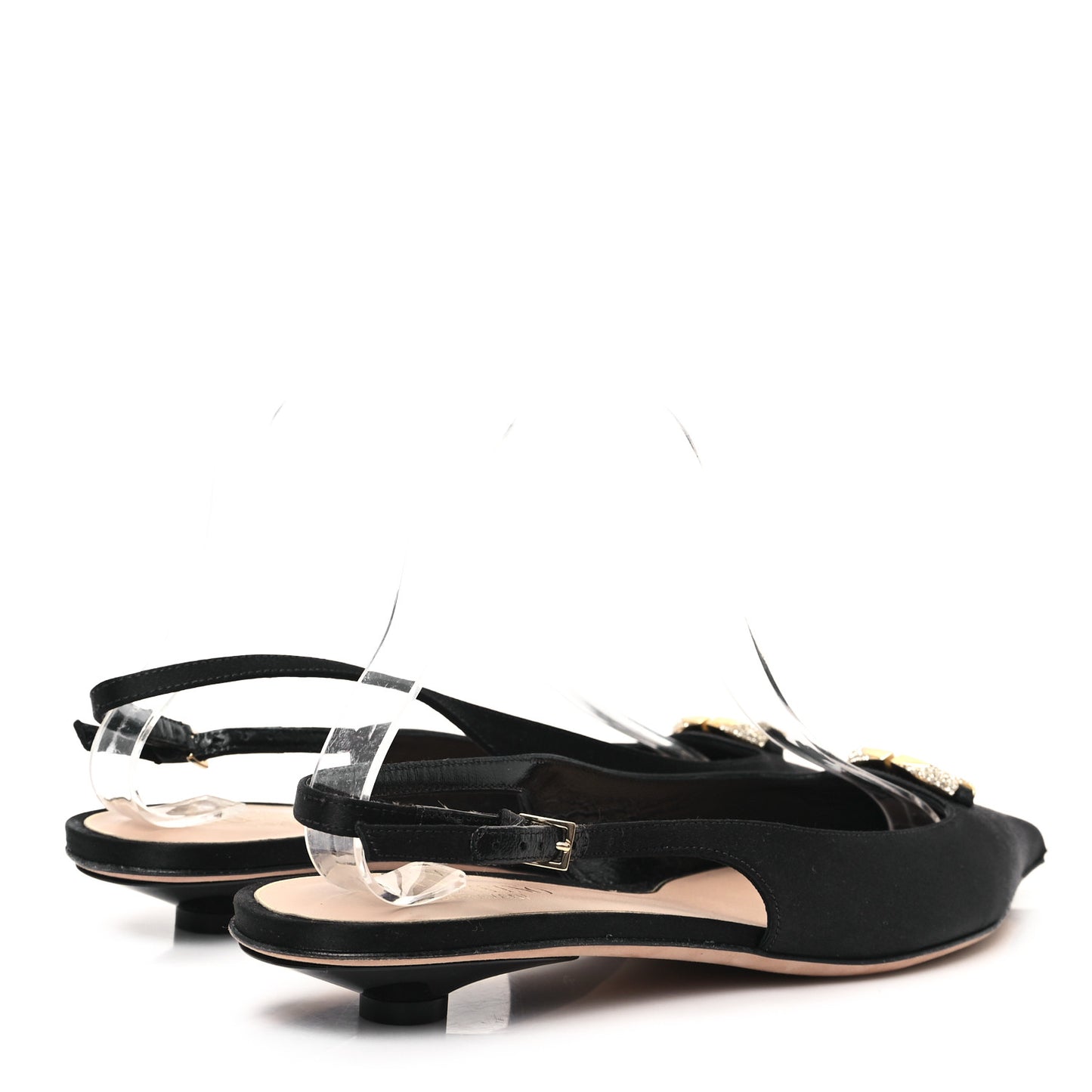 Satin Crystal Vlogo Slingback 20mm Pumps 39.5 Black