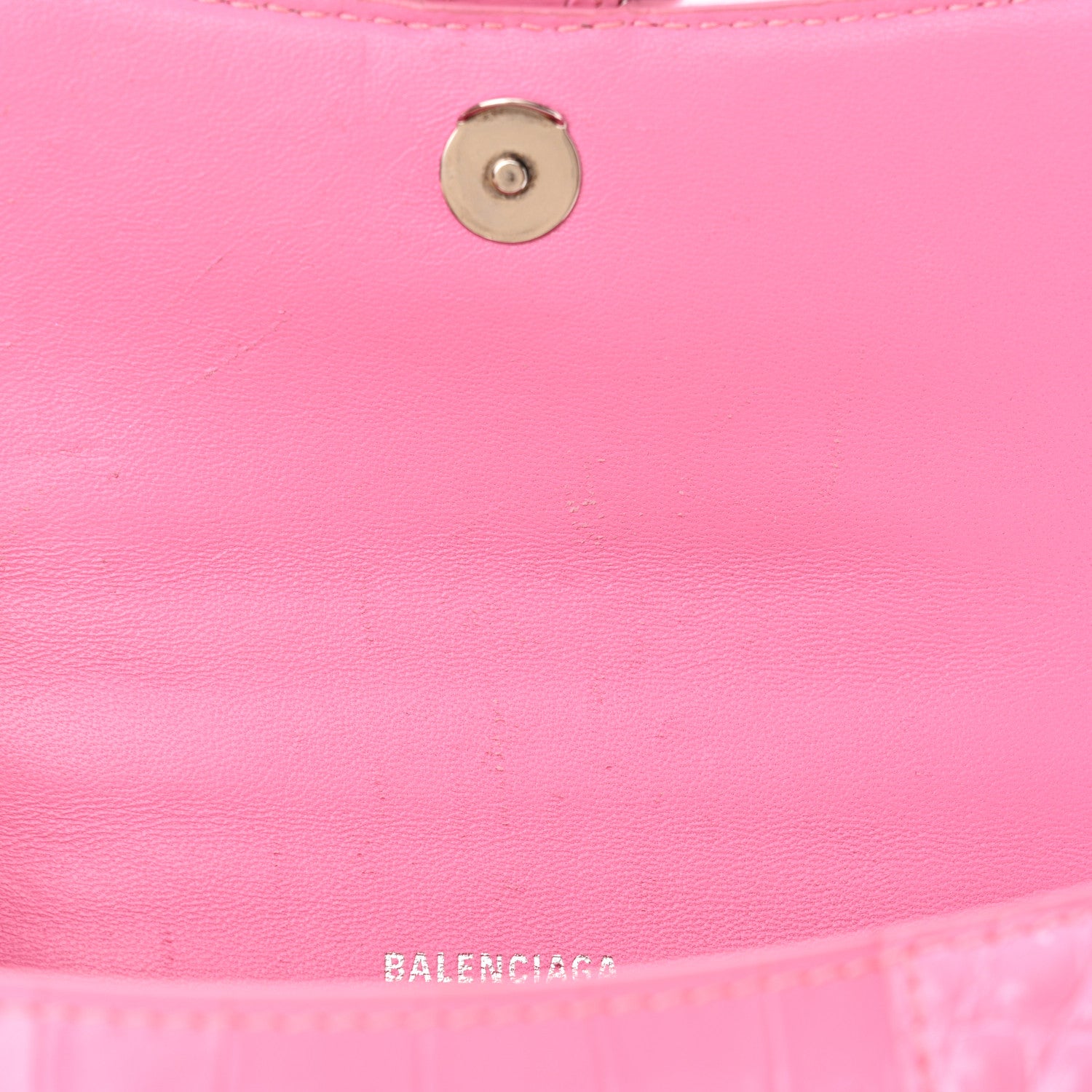 Balenciaga Shiny Calfskin Crocodile Embossed Hourglass Top Handle Bag XS Baby Pink 14 of 20