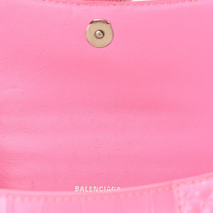 Balenciaga Shiny Calfskin Crocodile Embossed Hourglass Top Handle Bag XS Baby Pink 14 of 20