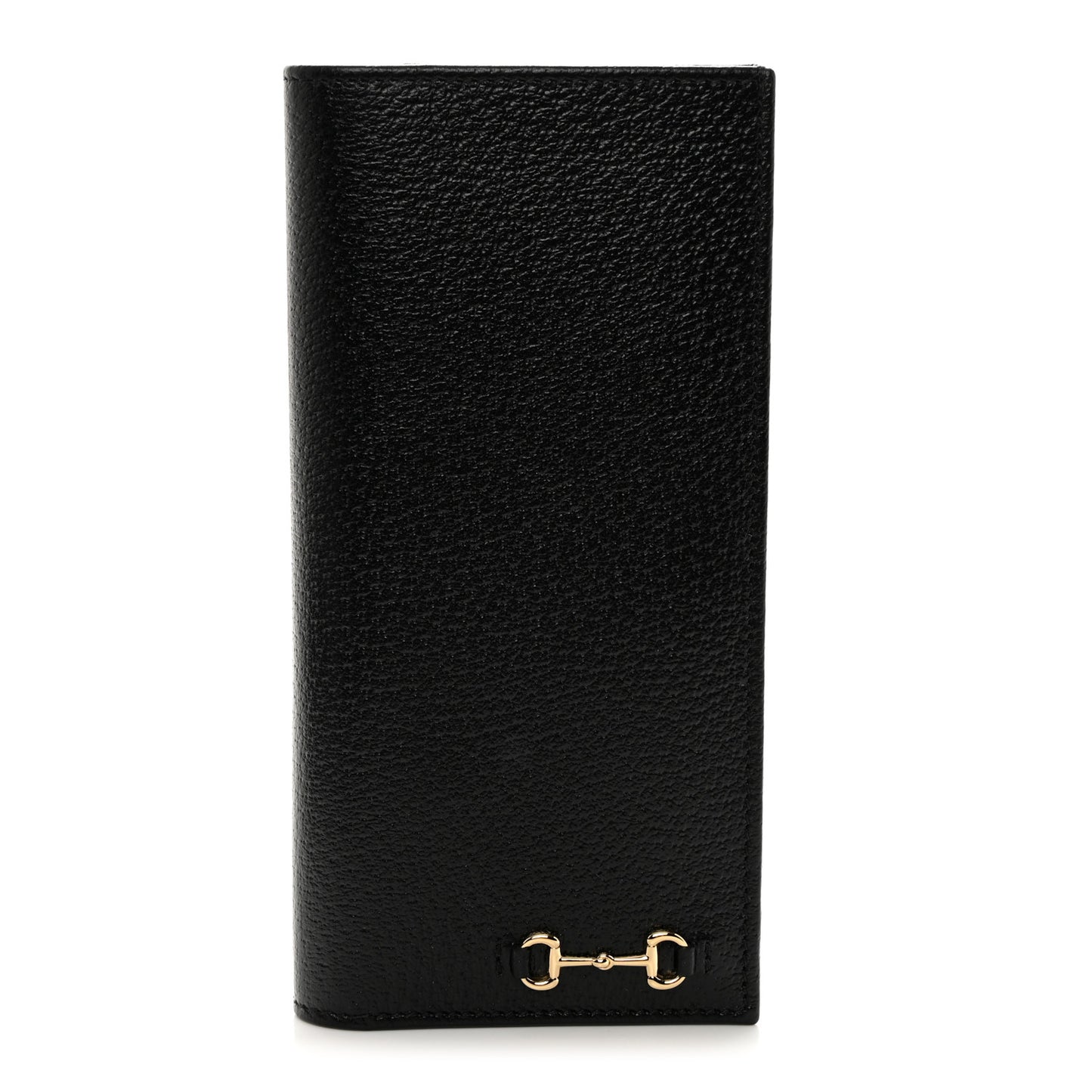 Textured Dollar Calfskin Horsebit Long Wallet with Insert Black