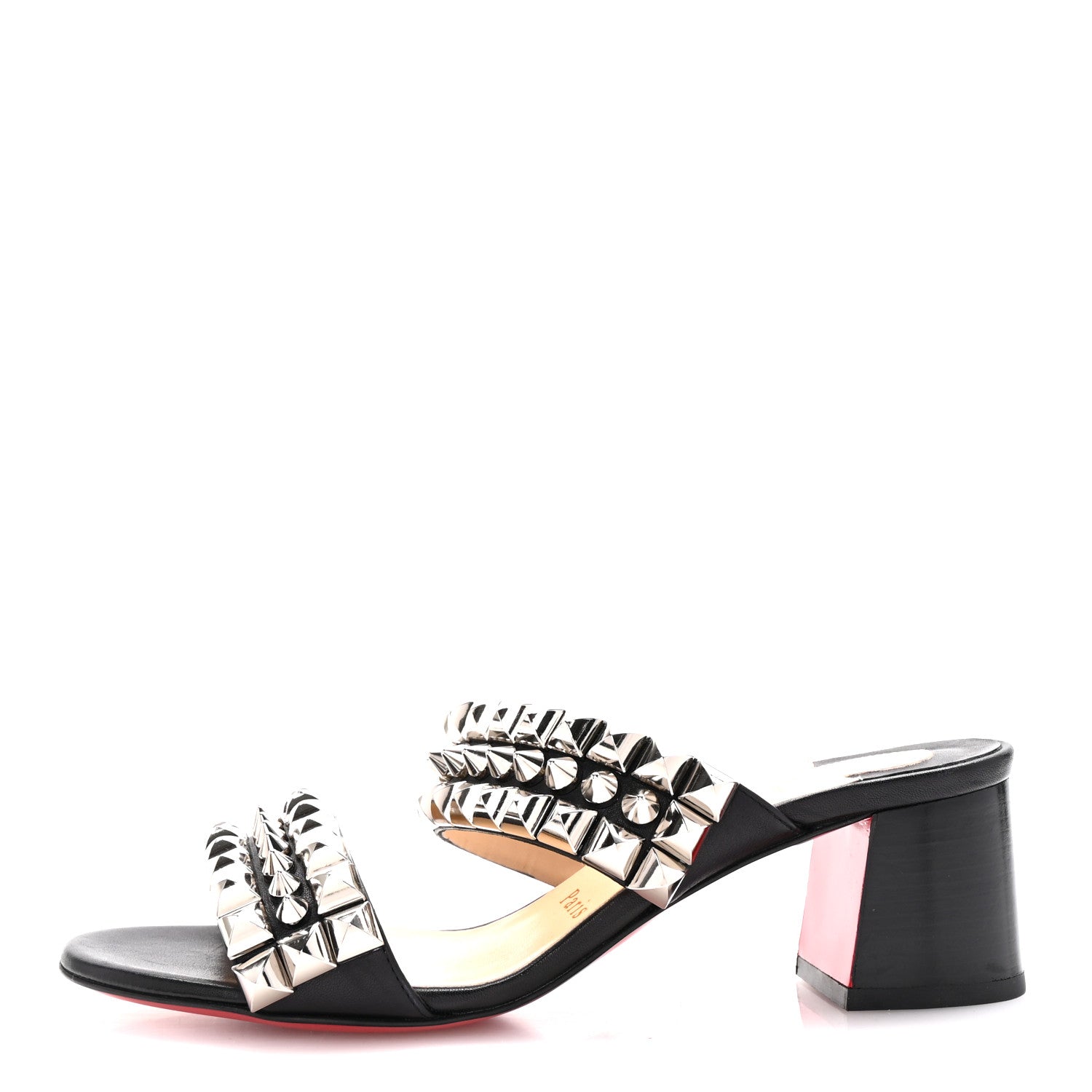 Christian Louboutin Calfskin Studded Tina Goes Mad 55 Slide Sandals 36.5 Black 1 of 9