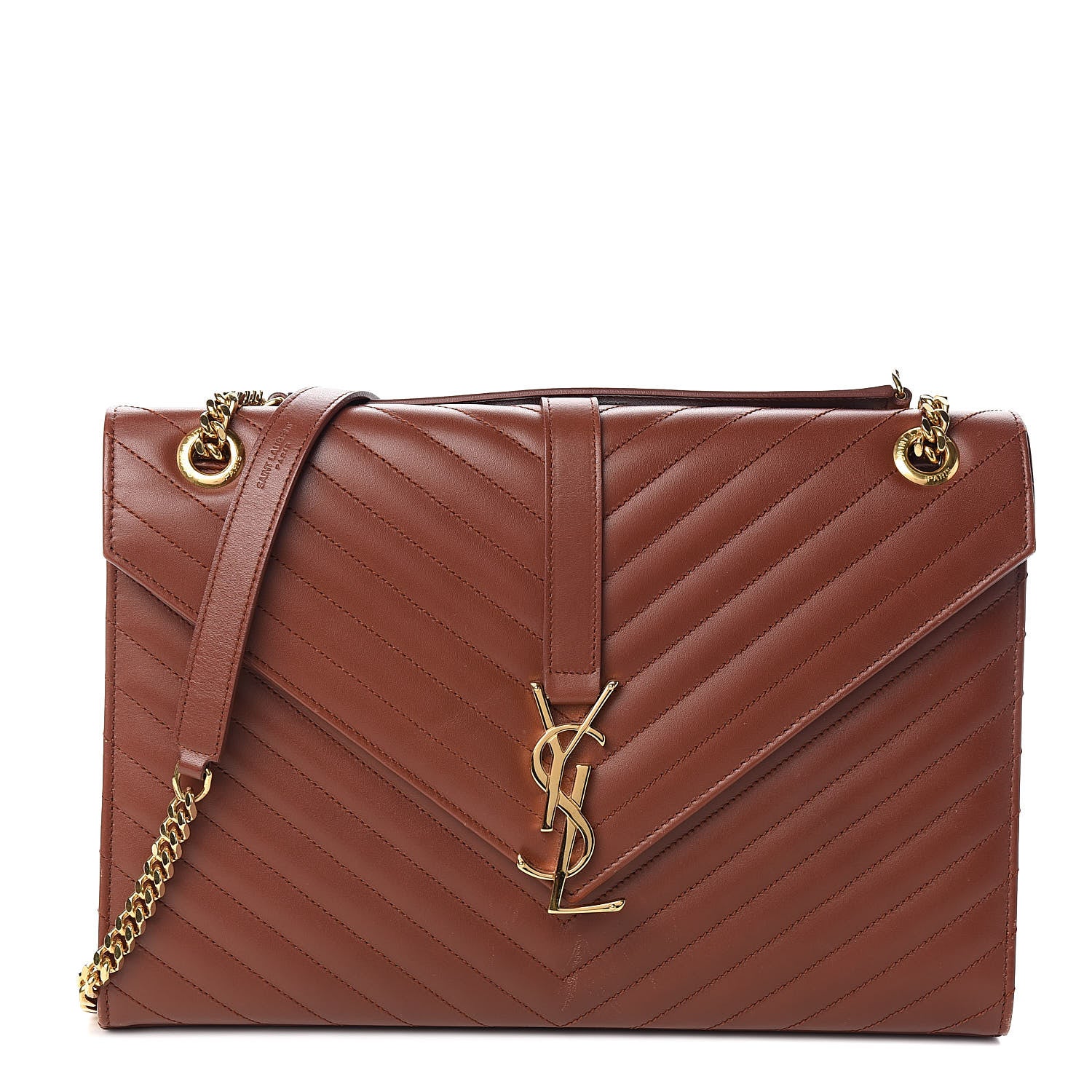 Saint Laurent Smooth Calfskin Matelasse Chevron Large Monogram Satchel Tan 1 of 10