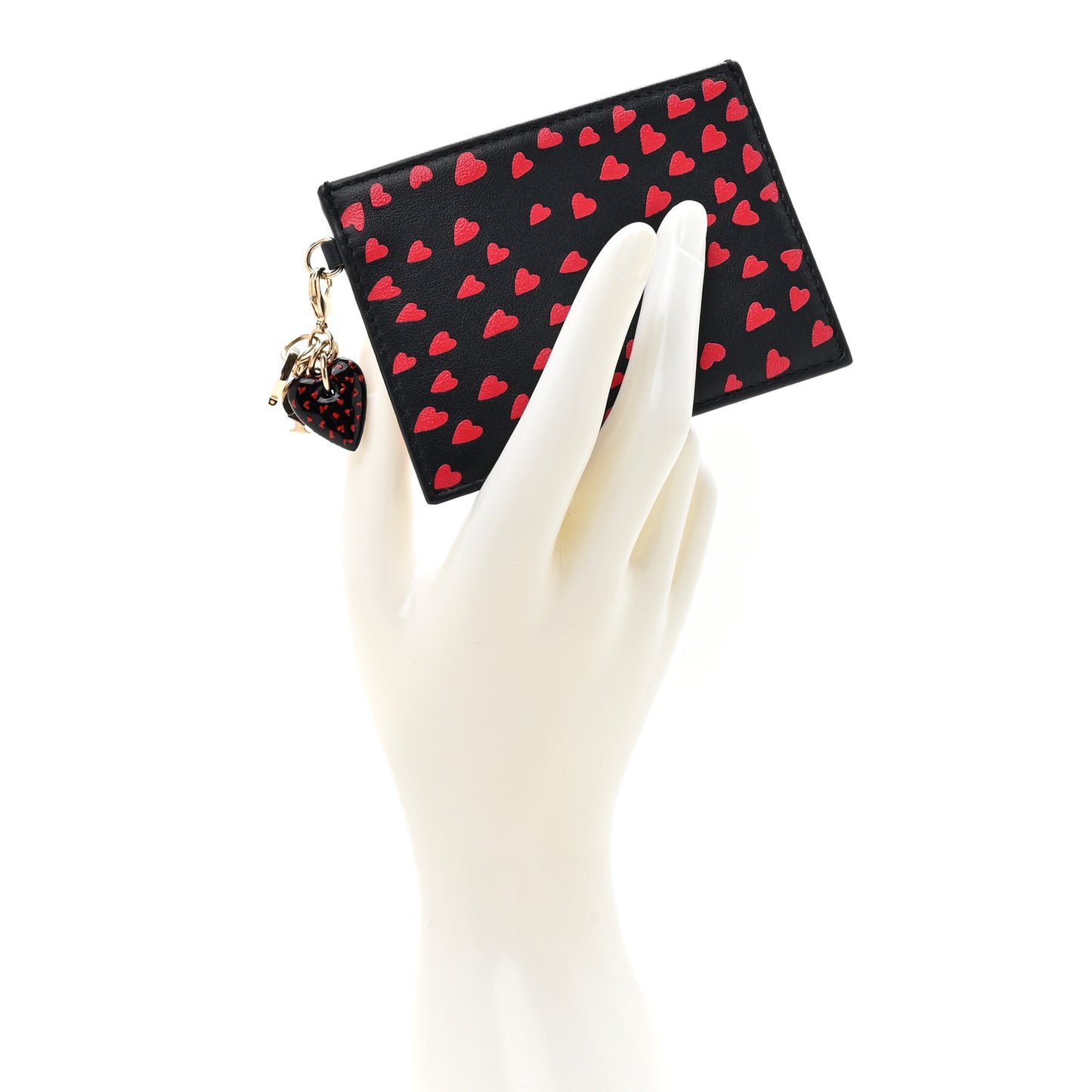 Calfskin Pop Heart Lady Dior Card Holder Black Red