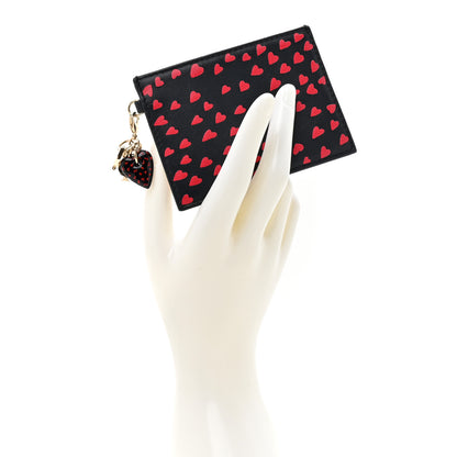 Christian Dior Calfskin Pop Heart Lady Dior Card Holder Black Red 2 of 7