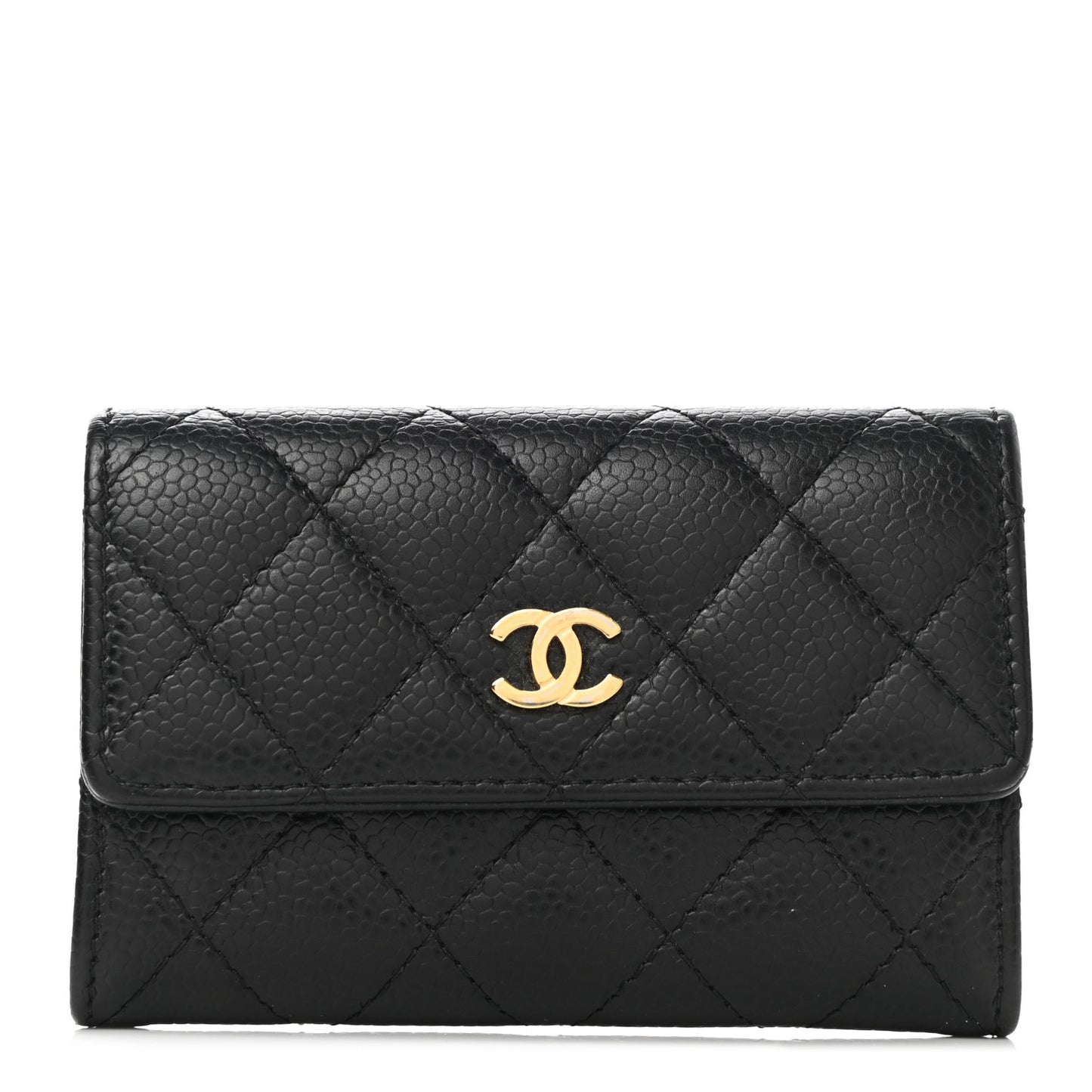 Caviar Quilted Flap Card Holder Black