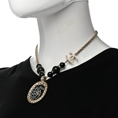 Chanel Metal Crystal Bead Scarab CC Pendant Necklace Black 2 of 7