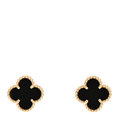 Van Cleef & Arpels 18K Yellow Gold Black Onyx Sweet Alhambra Earrings 1 of 5