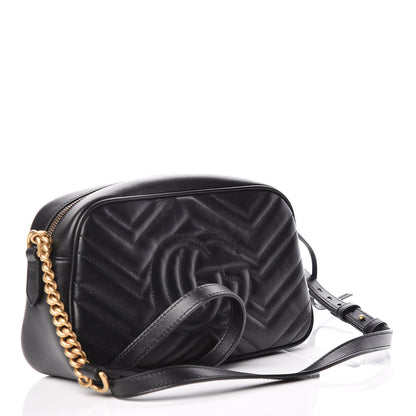 Gucci Calfskin Matelasse Small GG Marmont Chain Shoulder Bag Black 3 of 11