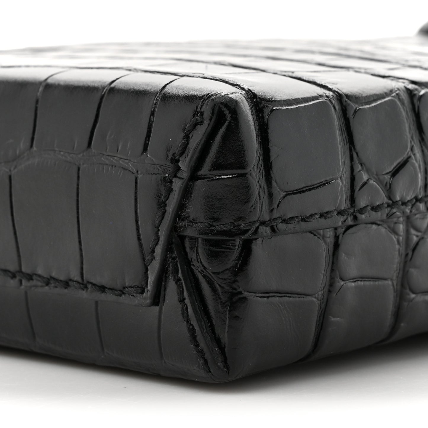 Calfskin Crocodile Embossed Logo Shopping Phone Holder Bag Black