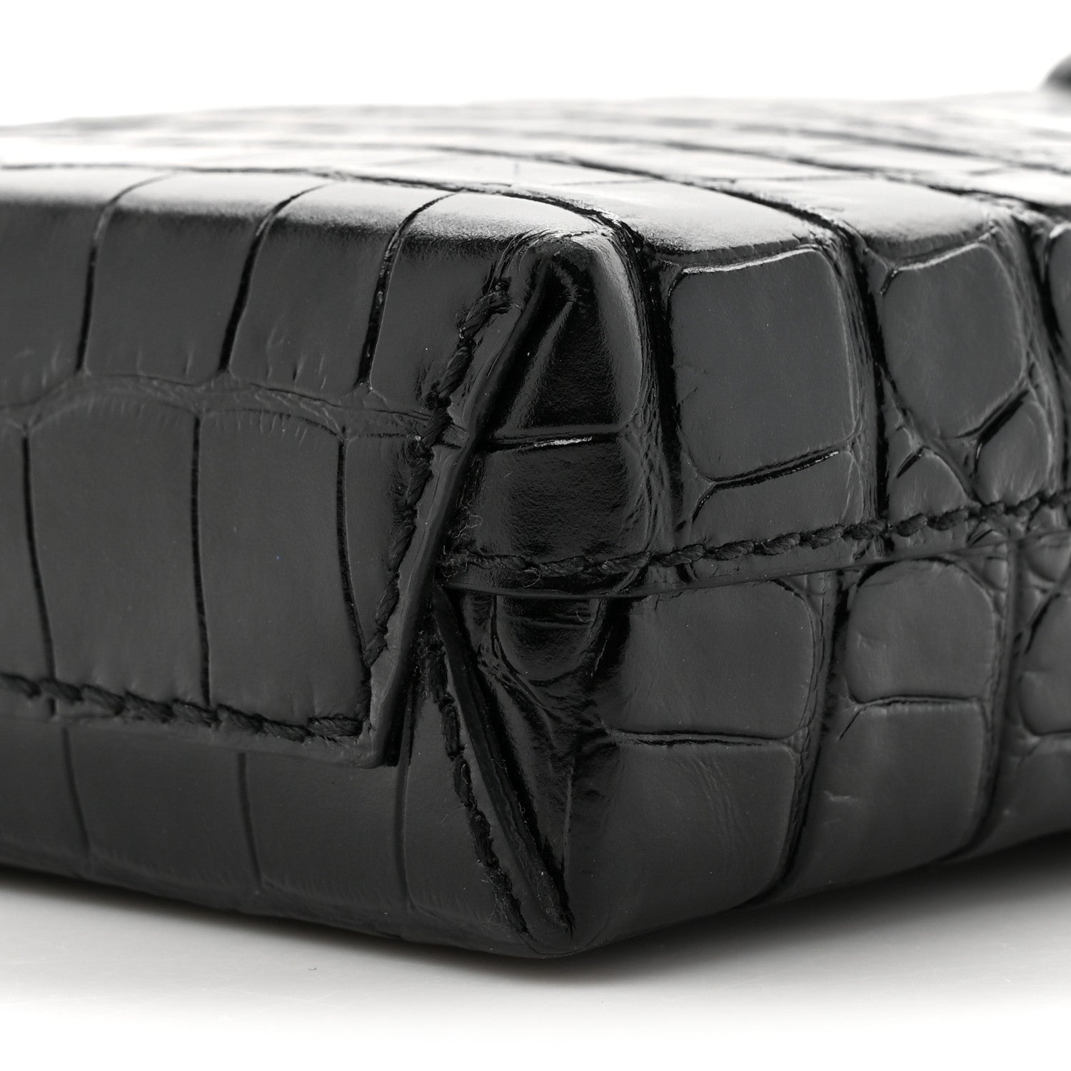 Balenciaga Calfskin Crocodile Embossed Logo Shopping Phone Holder Bag Black 9 of 10