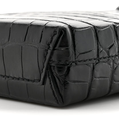Balenciaga Calfskin Crocodile Embossed Logo Shopping Phone Holder Bag Black 9 of 10