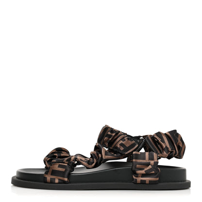 Fendi Satin FF Ruched Sandals 35.5 Tobacco Black 1 of 8