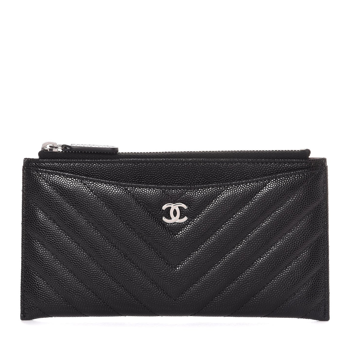 Caviar Chevron Quilted Zip Pouch Black