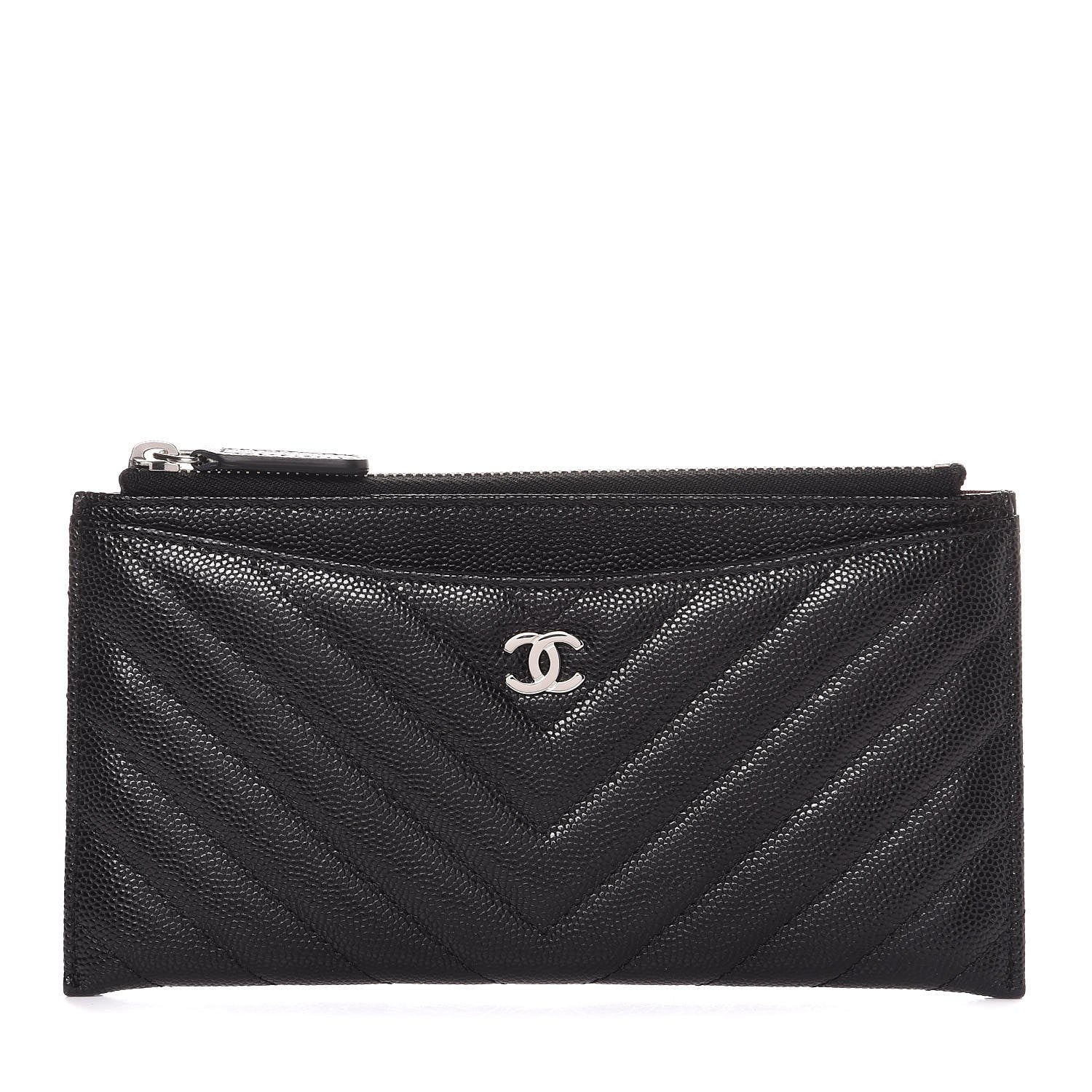Chanel Caviar Chevron Quilted Zip Pouch Black 1 of 8