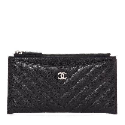 Chanel Caviar Chevron Quilted Zip Pouch Black 1 of 8
