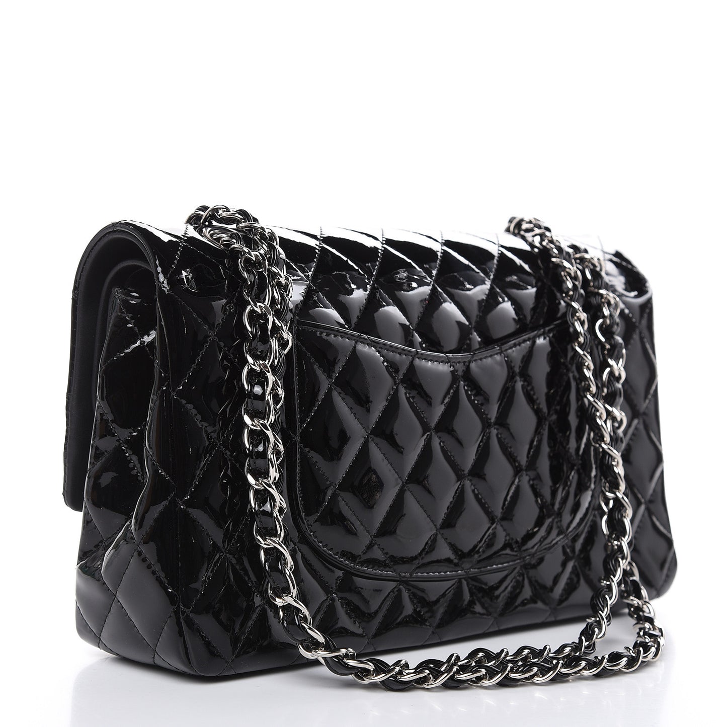Patent Quilted Medium Double Flap Black
