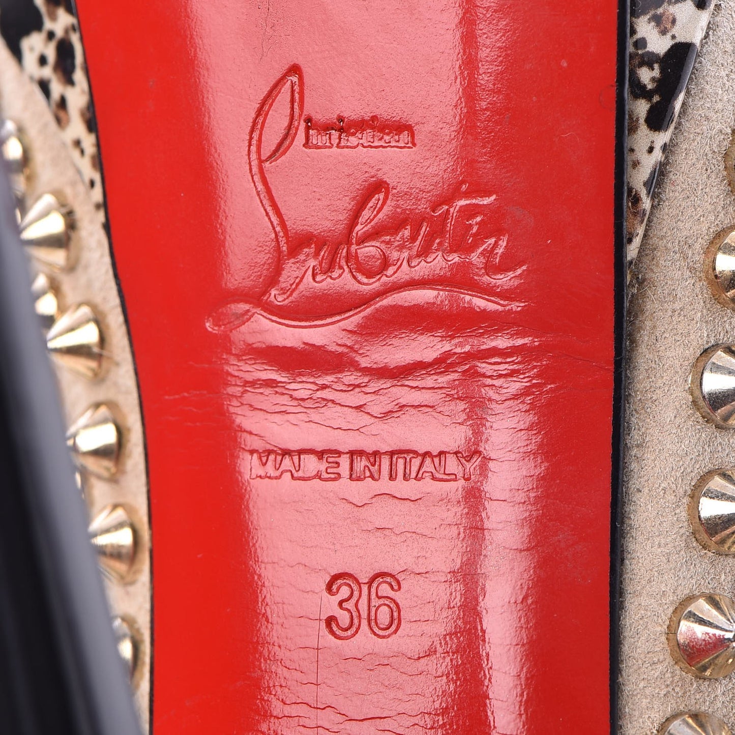 Veau Velours Patent Lady Peep Spikes 150 Pumps 36 Stone