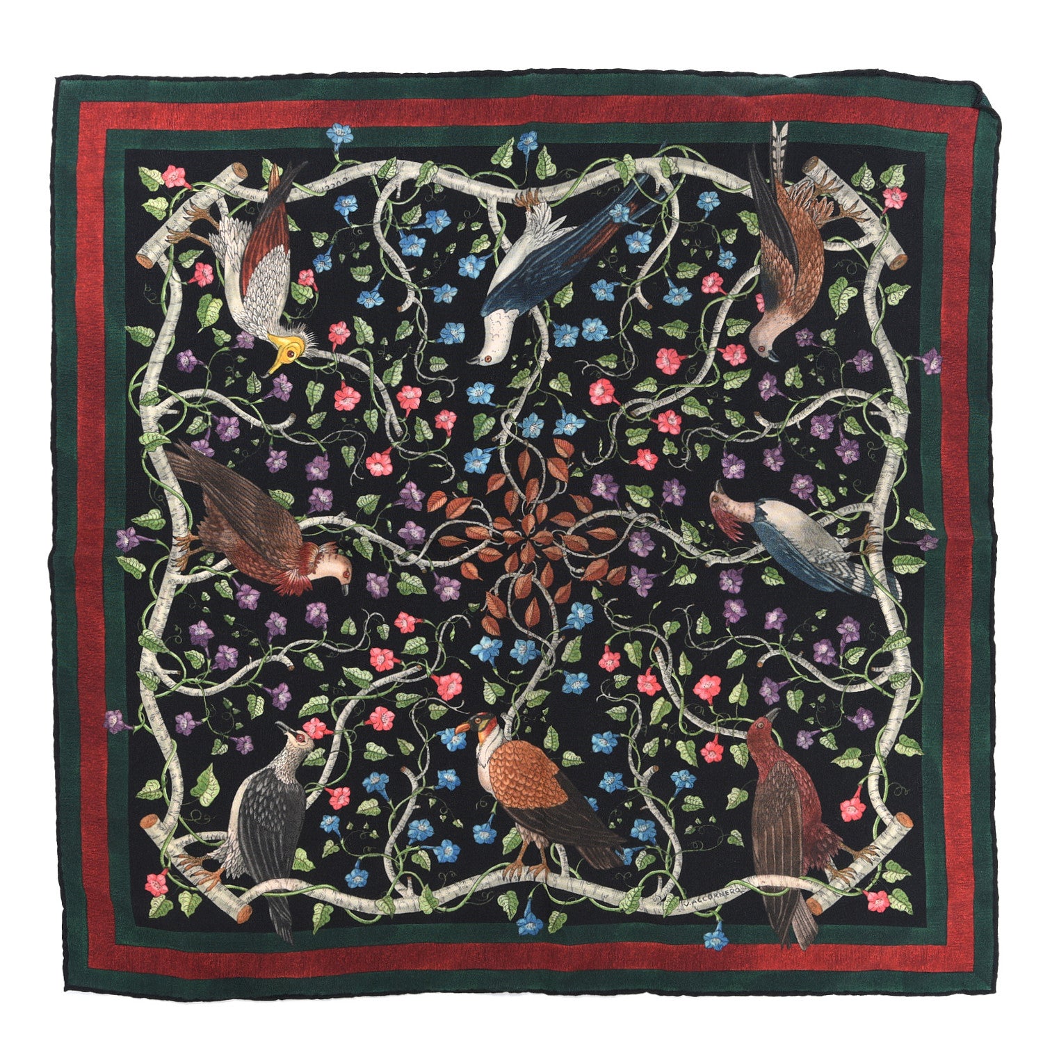 Gucci Silk Floral Condor Square Handkerchief Black 1 of 3