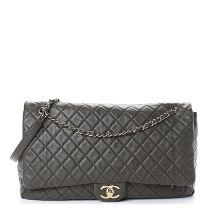 Chanel Metallized Calfskin Quilted XXL Travel Flap Bag Khaki 1 of 9