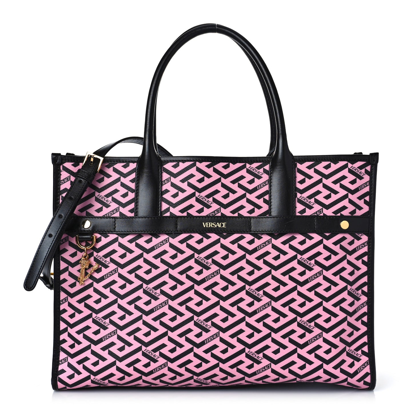 Coated Canvas Calfskin La Greca Signature Tote Bag Multicolor